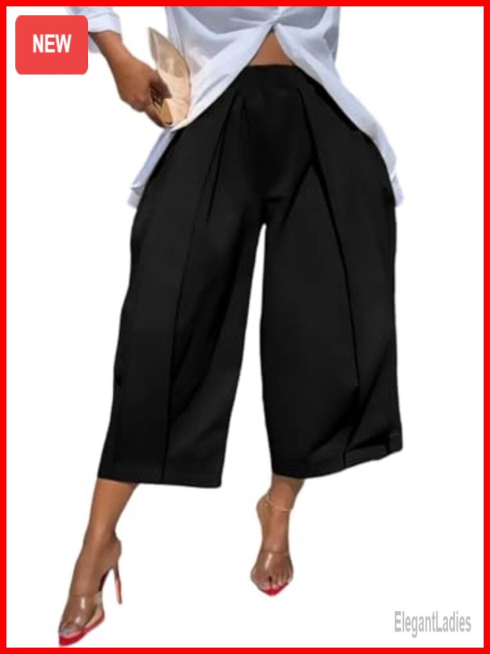 High Waist Pleated Wide Leg Capri Barrel Pants Cropped Trousers